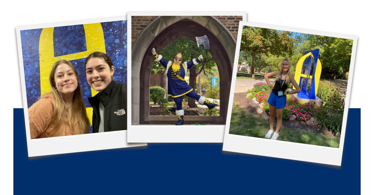 Three photos of posing subjects on campus