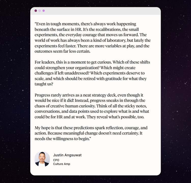 Quote from Justin Angsuwat, CPO at Culture Amp 