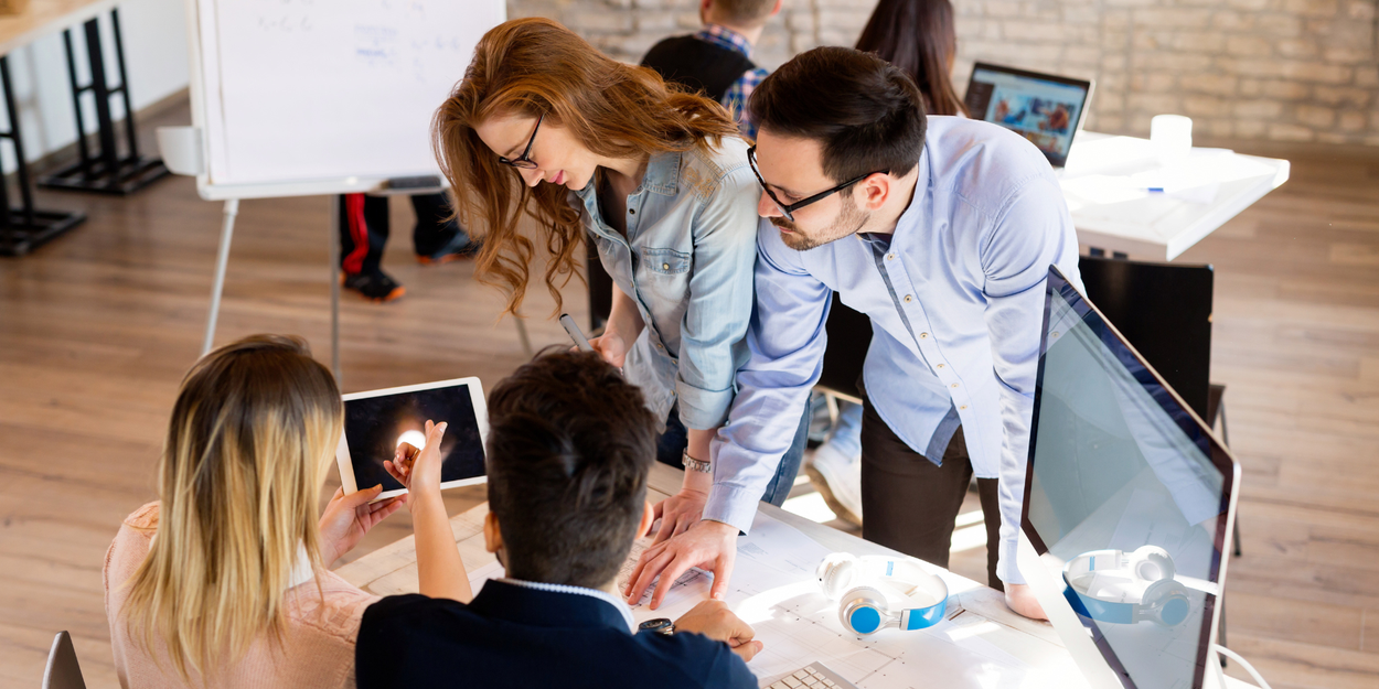 Group of employees working together
