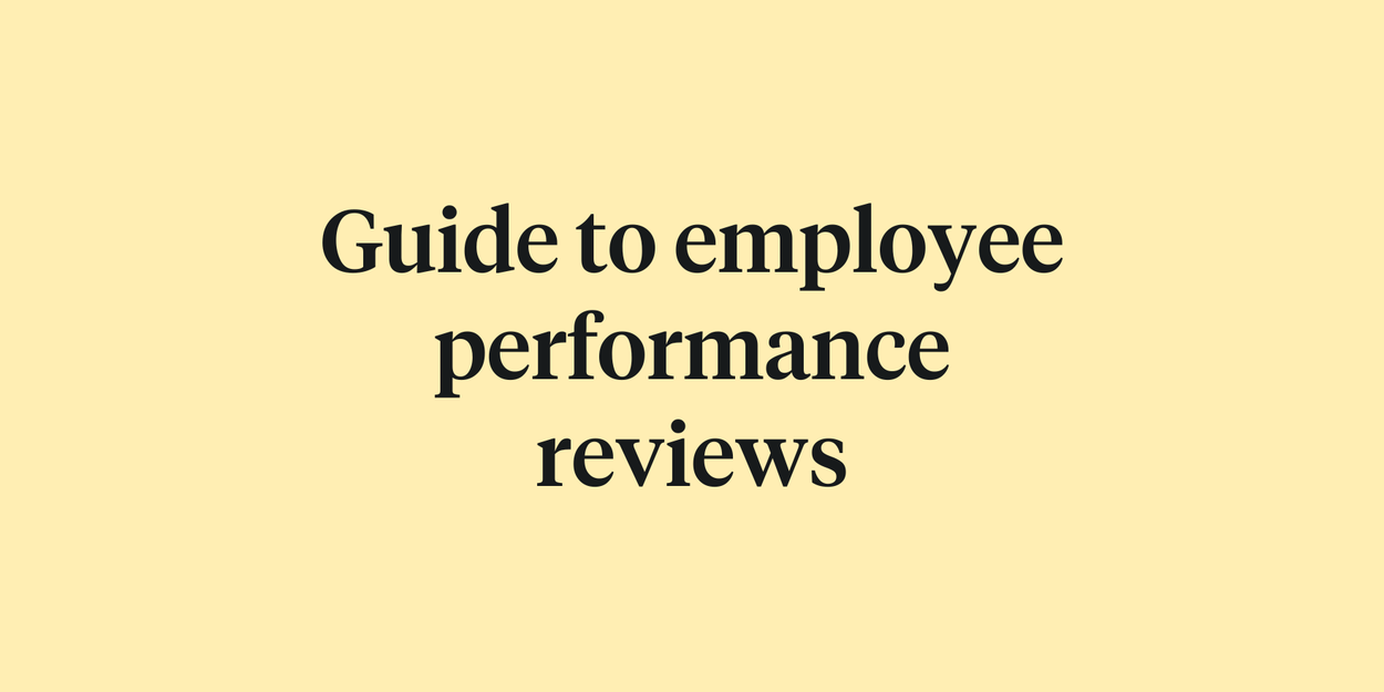 Text reading "Guide to employee performance reviews" on a yellow background