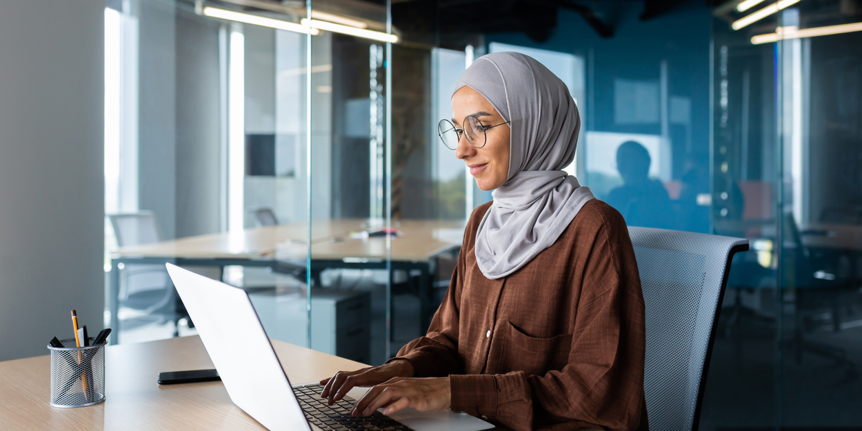 Woman working on a laptop