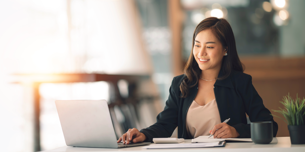 Employee taking a survey on laptop