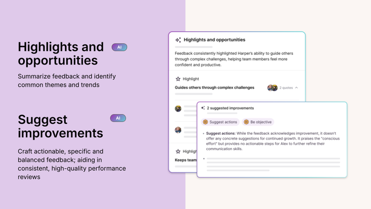 Screenshot of Culture Amp's AI Coach's Opportunities and Suggest improvements function