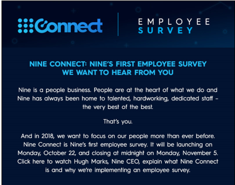 An example of Nine's employee survey promotion message
