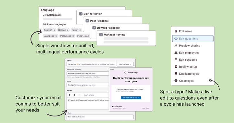 Screenshot of how Culture Amp's Perform solution helps streamline the performance review process