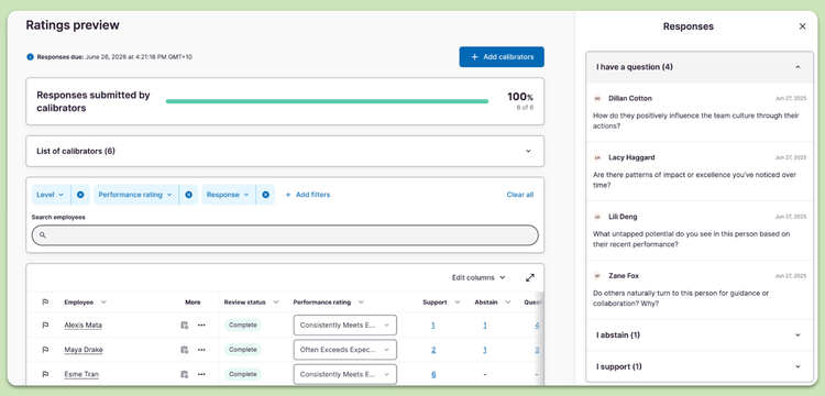 Ratings preview feature in Culture Amp Perform